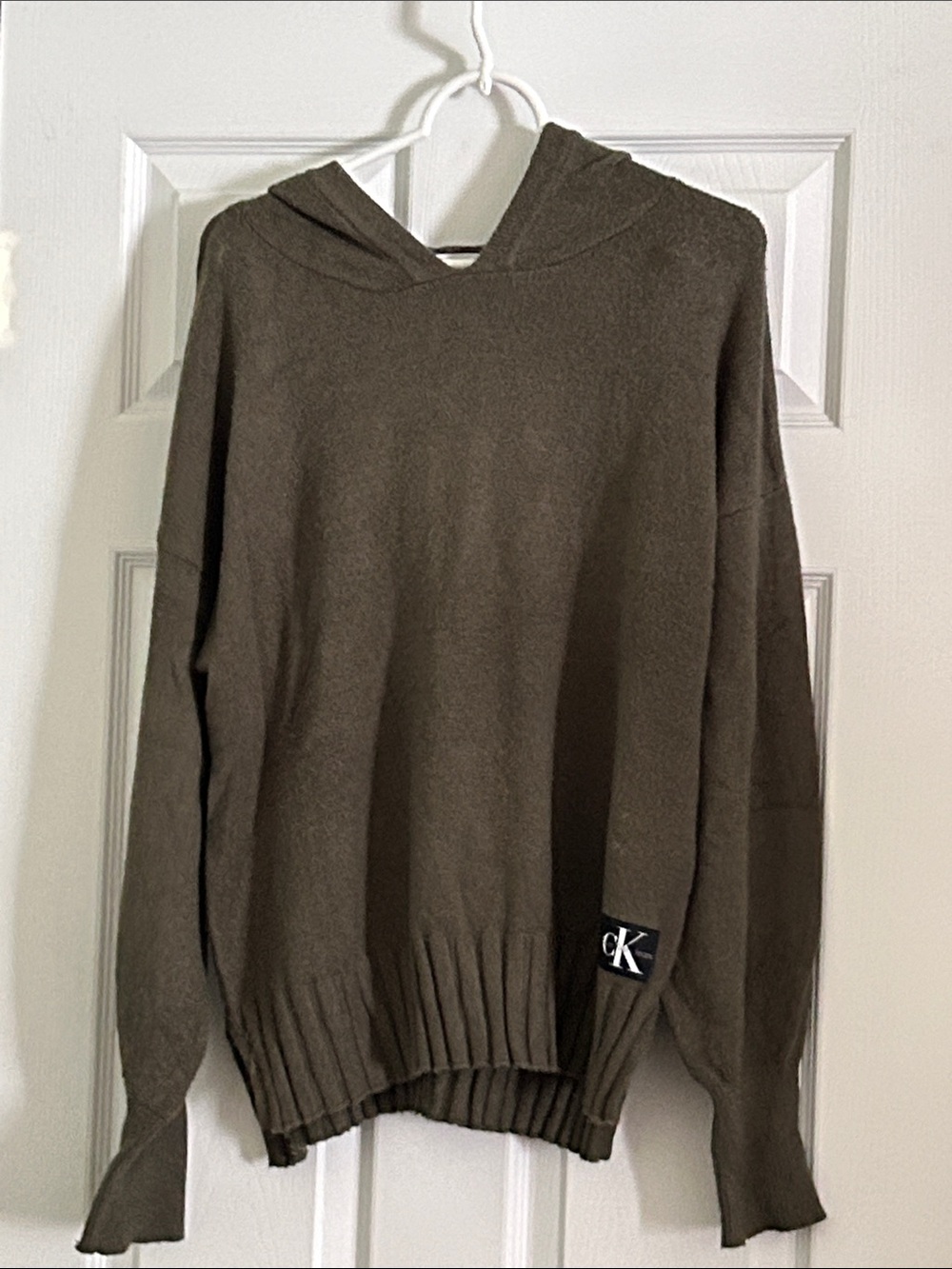 Calvin Klein Men's Olive Green Hooded Crewneck Sweater